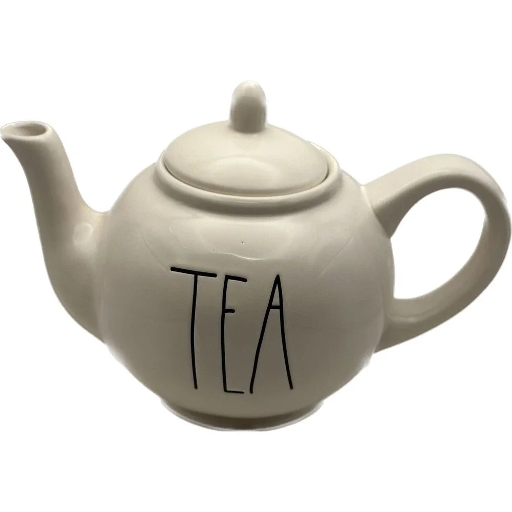 Rae Dunn White TEA Pot Artisan Collection By Magenta Home Tall‎ Letters EUC